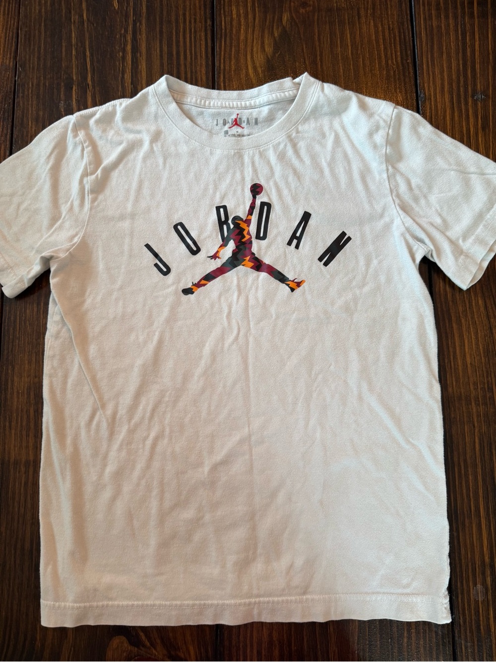 Jordan White Tee with Red Jumpman and Gray Text